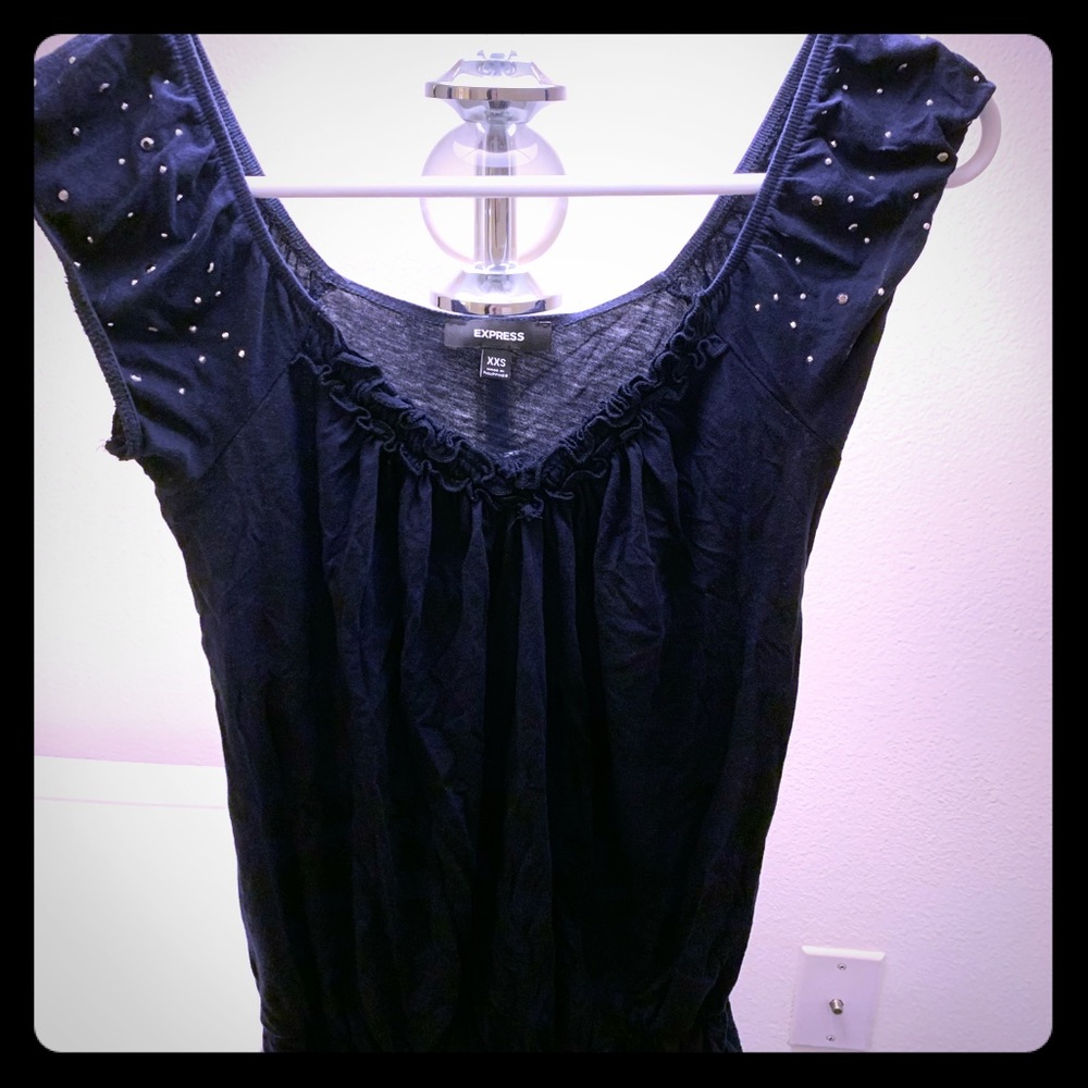 Express navy blue shirt with embellished shoulder
